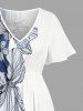 Flower Leaf Print Hawaii Split Pocket A Line Midi Dress -  