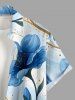 Hibiscus Flower Print Hawaii Button Pocket Shirt For Men -  