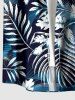 Tropical Leaf Ombre Colorblock Print Hawaii Button Pocket Shirt For Men - Bleu de Minuit 6XL