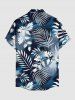 Tropical Leaf Ombre Colorblock Print Hawaii Button Pocket Shirt For Men - Bleu de Minuit 6XL