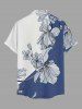 Flower Leaf Print Hawaii Button Pocket Shirt For Men -  