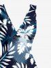 Tropical Leaf Ombre Colorblock Print Hawaii Ruffles Split Dress - Bleu de Minuit XXXL