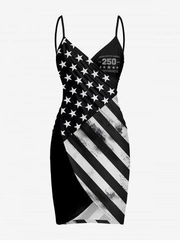 Patriotic American Flag Print Convertible Beach Cover Up - BLACK - L