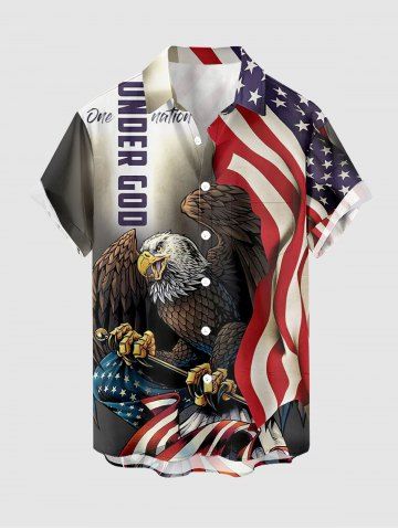Plus Size Patriotic American Flag Eagle Print Button Pocket Shirt For Men