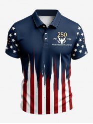 Plus Size Patriotic American Flag Print Button Polo Shirt For Men - Bleu profond M