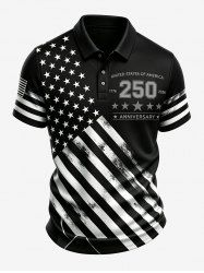 Patriotic American Flag Print Button Polo Shirt For Men -  