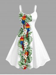 Parrot Flower Tropical Leaf Print Hawaii Tank Dress -  