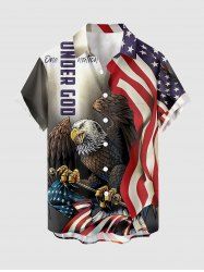 Patriotic American Flag Eagle Print Button Pocket Shirt For Men -  