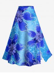 Ombre Flower Print Hawaii Split A Line Skirt -  