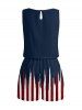 Patriotic American Flag Print Drawstring Pocket Romper -  