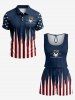 Patriotic American Flag Print Drawstring Pocket Romper -  