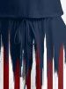 Patriotic American Flag Print Drawstring Pocket Romper -  
