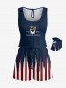 Patriotic American Flag Print Drawstring Pocket Romper - Bleu profond 5X