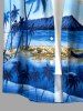 Coconut Tree Seascape Mountain Cloud Print Buttons Pocket Hawaii Shirt For Men - Bleu Ciel S