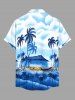 Coconut Tree Seascape Mountain Cloud Print Buttons Pocket Hawaii Shirt For Men - Bleu Ciel S