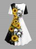 Sunflower Skull Paint Splatter Print Hawaii Vintage Dress -  