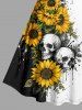 Sunflower Skull Paint Splatter Print Hawaii Vintage Dress -  