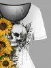 Sunflower Skull Paint Splatter Print Hawaii Vintage Dress -  