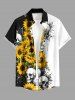 Sunflower Skull Paint Splatter Print Buttons Pocket Hawaii Shirt For Men -  