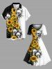 Sunflower Skull Paint Splatter Print Buttons Pocket Hawaii Shirt For Men -  