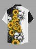 Sunflower Skull Paint Splatter Print Buttons Pocket Hawaii Shirt For Men -  
