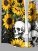 Sunflower Skull Paint Splatter Print Buttons Pocket Hawaii Shirt For Men -  