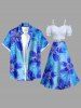 Ombre Flower Print Hawaii Split A Line Skirt -  