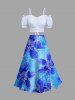 Ombre Flower Print Hawaii Split A Line Skirt -  
