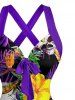 Robe A-Line Hawaii Halter Entrecroisée à Imprimé Tropical Crânes, Feuilles et Fleurs - Pourpre  XXXL