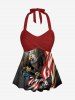 Patriotic American Flag Eagle Print Twist Halter Boyleg Tankini Swimsuit -  