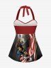 Patriotic American Flag Eagle Print Twist Halter Boyleg Tankini Swimsuit -  