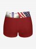 Patriotic American Flag Eagle Print Twist Halter Boyleg Tankini Swimsuit -  