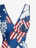 Patriotic American Flag Hibiscus Flower Print Hawaii Ruffles Split Dress - Bleu Ciel S