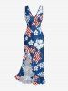 Patriotic American Flag Hibiscus Flower Print Hawaii Ruffles Split Dress -  