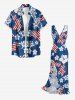 Patriotic American Flag Hibiscus Flower Print Hawaii Ruffles Split Dress -  