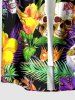 Chemise Hawaï homme à imprimé tropical feuilles, fleurs et crânes, avec boutons et poches - Pourpre  L