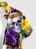 Chemise Hawaï homme à imprimé tropical feuilles, fleurs et crânes, avec boutons et poches - Pourpre  L