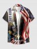 Patriotic American Flag Eagle Print Button Pocket Shirt For Men -  