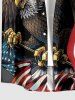 Patriotic American Flag Eagle Print Button Pocket Shirt For Men -  