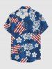 Patriotic American Flag Hibiscus Flower Print Hawaii Button Pocket Shirt For Men -  