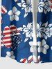 Patriotic American Flag Hibiscus Flower Print Hawaii Button Pocket Shirt For Men -  