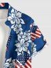 Patriotic American Flag Hibiscus Flower Print Hawaii Button Pocket Shirt For Men -  