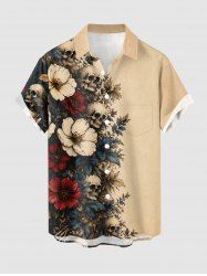 Plus Size Skull Flowers Leaf Print Buttons Pocket Hawaii Shirt For Men - Bronze XL