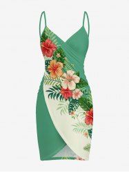 Hibiscus Flower Tropical Leaf Colorblock Print Convertible Hawaii Beach Cover -  