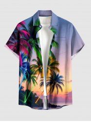 Coconut Tree Ombre Dusk Print Hawaii Button Pocket Shirt For Men -  