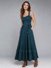 Robe trapèze unie texturée à lacets avec poches - Paon Bleu M