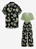 Flower Leaf Print Matching Hawaii Beach Outfit For Couples - Noir 