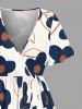 Flower Leaf Print Hawaii Ruffles A Line Dress -  