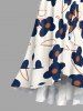 Flower Leaf Print Hawaii Ruffles A Line Dress -  