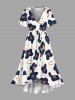Flower Leaf Print Hawaii Ruffles A Line Dress -  
